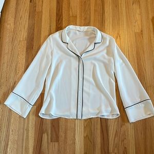Lush White Blouse with Black Trim